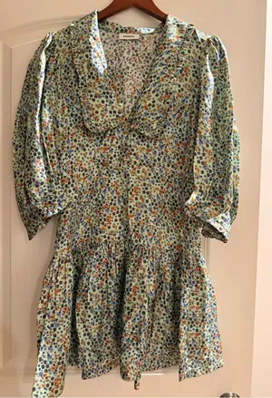 Sandro Kids Floral Puff-Sleeve Dress - Light Green Multi thumbnail 1