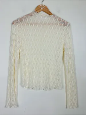 ASTR the label ivory sheer textured long sleeve top w/ asymmetric back detail. M thumbnail 3
