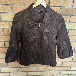 Vintage Christine Phillipe Chocolate Brown Studded Full Zip Jacket Womens Size 2 thumbnail 1
