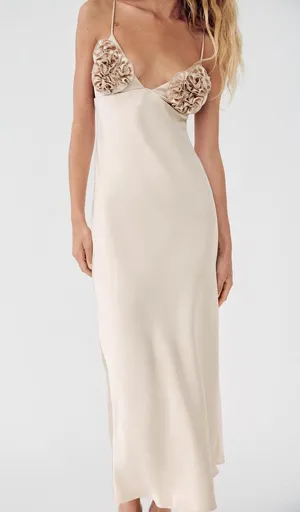 Zara dress maxi satin slip bodycon ruffled strappy wedding evening cocktail thumbnail 18