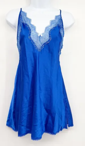 Victoria's‎ Secret Womens Blue Satin Lace Trim Romantic Coquette Slip Dress S thumbnail 1