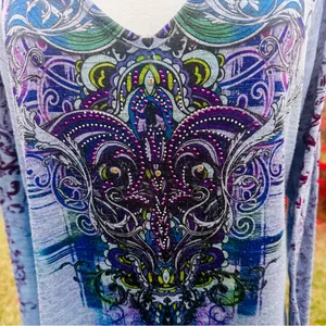 Live & Let Live Blue & Purple Printed Embellished Long Sleeve Top Women's thumbnail 7