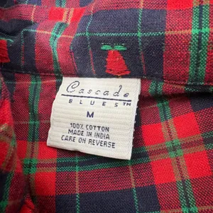 Vintage Cascade Blues Plaid‎ Button Up Shirt Red Blue Bells Teacher Size Medium thumbnail 4