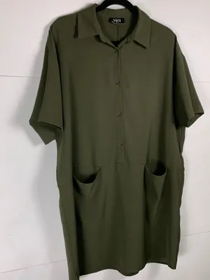 VICI Shirt Dress Small Olive Green Utility Button Front Pockets Casual thumbnail 3
