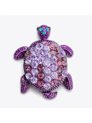 Whimsical Sea Turtle Brooch Pin Purple with Sparkle thumbnail 2