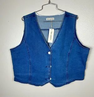 Luvaria Classic Blue Denim Button-Front Vest Boho Country Fall Fashion thumbnail 1
