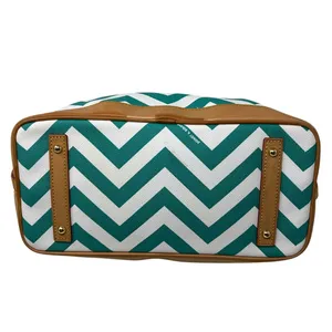 Dooney & Bourke Chevron Tote Bag Teal White Leather Trim Shoulder Bag & Wristlet thumbnail 10
