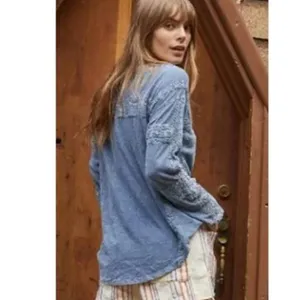 NWOT FREE PEOPLE Crochet Long Sleeve Top In Pacific Coast thumbnail 3