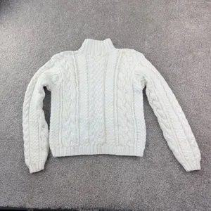J.Crew Cable Knit Sweater Large Cream‎ Mock Neck Cotton Fisherman Runs Small thumbnail 7