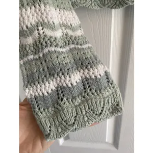 Aqua‎ Blues Pointelle Knit Striped Crop Sweater Womens Size M Sage Green Cotton thumbnail 3