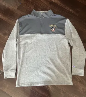 Champion FSU Florida State Seminoles Pullover 1/4 Zip Sweatshirt Jacket Grey Size L thumbnail 1