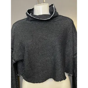 Out From Under Sweater Womens Medium Black Open Knit Turtleneck Cropped Pullover thumbnail 2