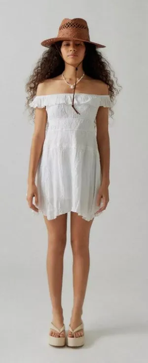 Urban Outfitters Women's White‎ Aubrey Off-The-Shoulder Mini Dress Size Large thumbnail 1