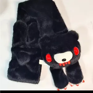 Black Bear Faux Fur Scarf with Red Accents thumbnail 1