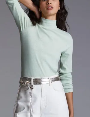 Maeve Anthropologie longsleeve Ribbed Turtleneck mint green thumbnail 2