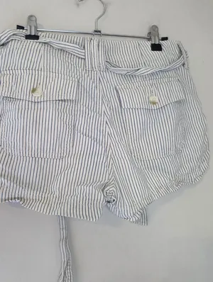 American Eagle Cotton Cream and Blue Striped Shorts with Tie Waist thumbnail 6