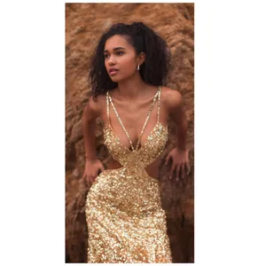 NWT Mac Duggal 6077 Gold Thin Strap Cut Out Gown With Ombre Sequins Size 8 thumbnail 3