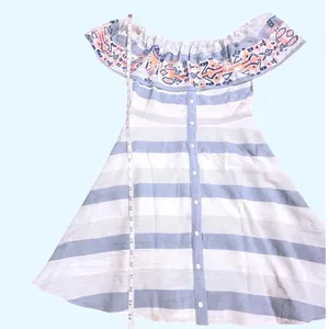 Sugarlips Embroidered Off Shoulder Striped Midi Dress Blue White D4843 Womens M thumbnail 15