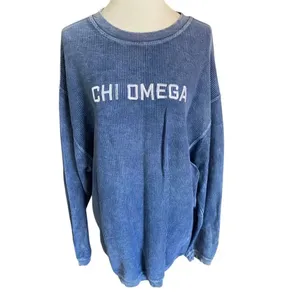Corded Crew Slate Blue Chi Omega Corduroy-Style Sweatshirt – Size Large thumbnail 3