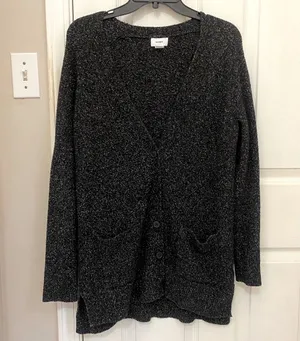 Oversized Wool Blend Buttoned Cardigan in Marled Black thumbnail 1