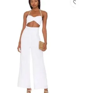 SNDYS Revolve White Jumpsuit Open Front Wide Leg Small 100% Cotton #1000 thumbnail 11