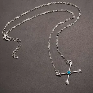 Crossed Arrows Turquoise Silver Boho Necklace thumbnail 4