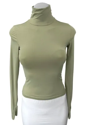 Princess Polly Green Long Sleeve Turtleneck Fitted Stretch Crop Top Size 2 thumbnail 1