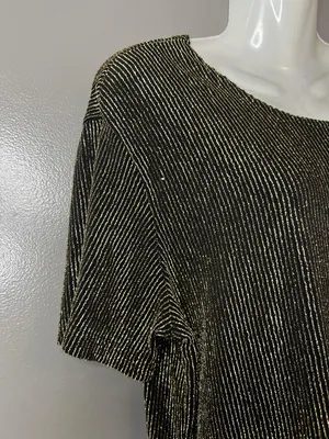 Impressions Millennium Edition Shirt Womens XL Black Gold Metallic Pleated Party thumbnail 3
