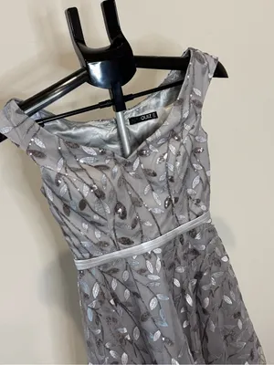 Quiz Silver Gray Sequin Embroidered Fit & Flare Dress Formal Homecoming Party thumbnail 3