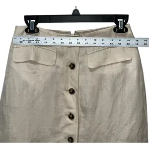 J.Crew Button Front Linen Cupro Blend Skirt Size 2 Womens Tan Lined Fall Wear thumbnail 7