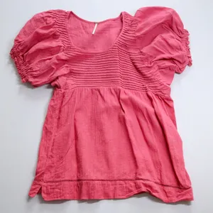 Free People Elsie Puff Sleeve Cotton Linen Blend Tunic‎ Top Women XS Pink Boho thumbnail 2