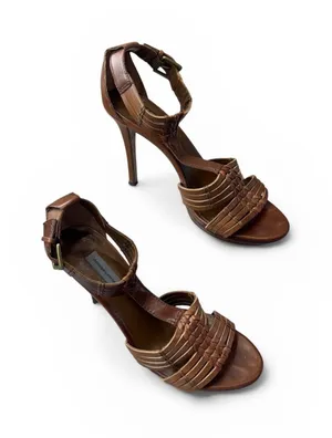 Classiques Entier Rialto Brown Woven‎ Leather Stiletto Sandals Womens 7.5M thumbnail 1