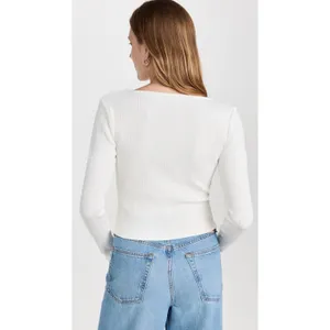 VINCE Pearl Button Cardigan Sweater Off White Ribbed Cropped V Neck‎ X-Large thumbnail 9