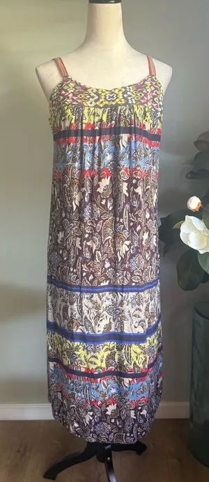 Anthropologie‎ One SeptemberMaxi Dress paisley brown blue s boho cottage small thumbnail 1