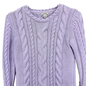 LL Bean Lilac Purple Double L Mixed Cable Crew Neck Pullover Cotton Sweater XS thumbnail 4