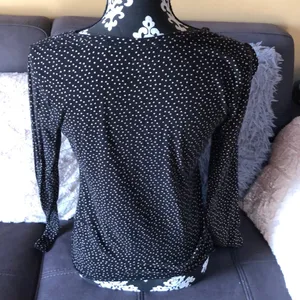 ANN TAYLOR LOFT Black Polkadot Long Sleeve Top S thumbnail 4