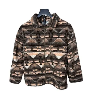 Black Mountain Outdoor Southwestern Fleece Jacket Brown Geometric Zip Womens M thumbnail 1