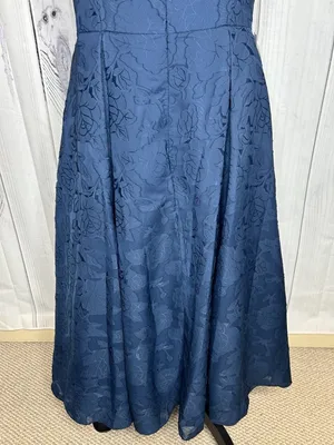 Azazie Atelier Amalie Dress Navy Blue Sz 12 Floral Jacquard Sleeveless Gown NEW thumbnail 10