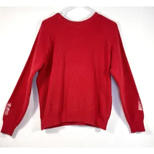 LL Bean Sweater Women’s L Red Cotton Ribbed Knit Pullover Made USA Vintage thumbnail 3