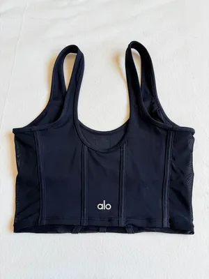 ALO YOGA Airbrush Mesh Corset Tank Top Black thumbnail 6