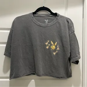 Playboy Grey Short Sleeve Crop Graphic T-Shirt thumbnail 1