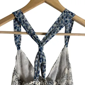 Abercrombie Y2K White Blue Floral Print Twist Back Babydoll Boho Tank Top XS thumbnail 4