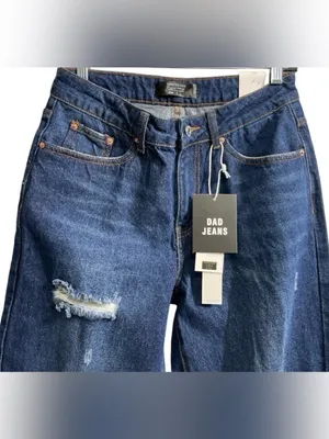 NWT Monkey Ride Jeans Dad Fit Distressed High Rise Wide Straight Leg Size 5 thumbnail 4