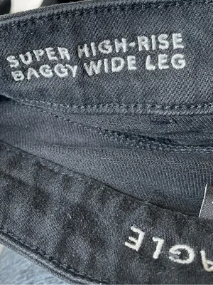 American Eagle Super High Rise Baggy Wide Leg Carpe Jeans Washed Black Size 4 thumbnail 5