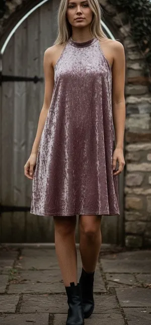 i.JOAH Mini Tent Dress Pink Velour Sleeveless SZ SM USA High Neck Boho Fairy thumbnail 1