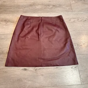 NWT Mud Pie Eden Leather Skirt Burgundy Faux Leather Cutoff‎ A-Line Small S thumbnail 2