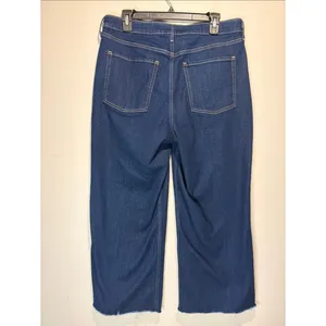 Old Navy High Rise Wow Wide Leg Jeans Dark Wash Raw Hem Size 14 LONG thumbnail 2