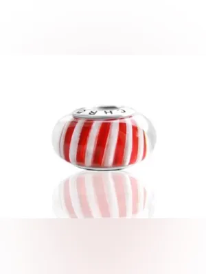 Pandora 925 Sterling Silver Cinnamon Red and White Striped Murano Glass Charm thumbnail 5