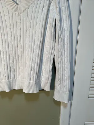 Chaps Women's Size XL V-Neck Sweater Cream White Cableknit 100% Cotton thumbnail 6