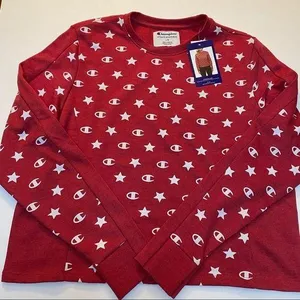 Champion Logo and Stars Pattern Printed Cropped Sweatshirt thumbnail 1